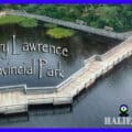 Round Lake shoreline at Jerry Lawrence Provincial Park, featuring a wheelchair-accessible fishing pier and calm water in Upper Tantallon